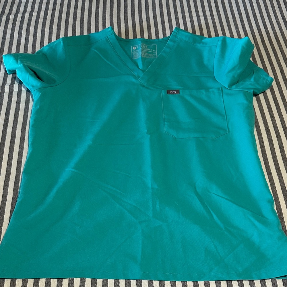 Figs Aqua V-Neck Scrub Top
